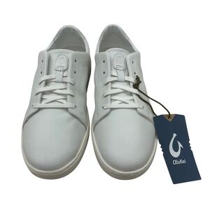 OluKai Pehuea Li 'Ili Women 10 White Leather Sneakers Drop-In Heel 20433-WBWB